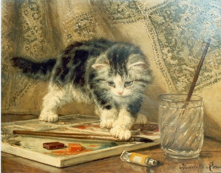 Little painter - pisica, henriette ronner knip, kitten, painting, art, cat