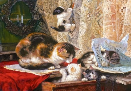 Cats - painting, art, cat, pisica, henriette ronner knip, kitten