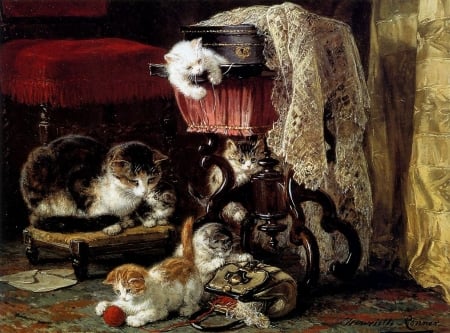 Kittens - painting, art, cat, pisica, henriette ronner knip, kitten