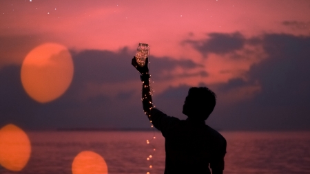 ♥ - ali abdul rahman, bokeh, silhouette, creative, pink, man, black, dust, fantasy