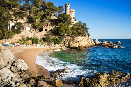 Sea castle - summer, beach, beautiful, sea, boats, view, sands, castle, rocks