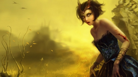 Fairy - benita winckler, fantasy, yellow, girl, art, luminos