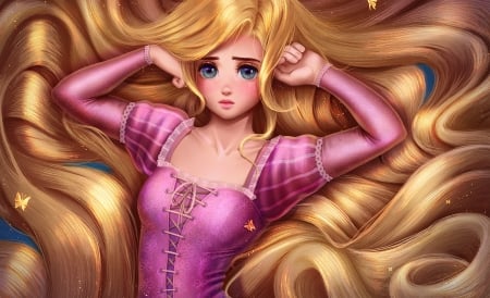 Rapunzel - rapunzel, girl, blonde, pink, fantasy, fanart, princess, prywinko, disney, luminos