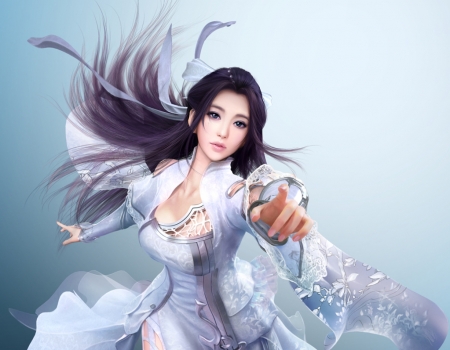 Fantasy girl - ruoxin zhang, blue, girl, closeup, frumusete, fantasy, white, hand, asian