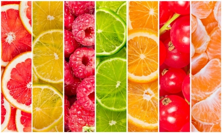 Fruits - vara, collage, colorful, summer, fruit, lemon, raspberry, yellow, red, orange, lime