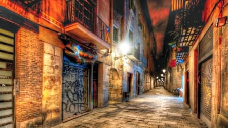 The Endless Alley In Barcelona - houses, endless, barcelona, alley