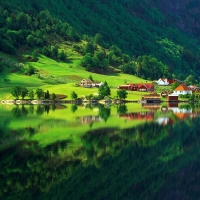 Village on a lake