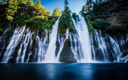 Cliff Waterfall - nature, autumn, lake, trees, cliff, waterfall, rocks