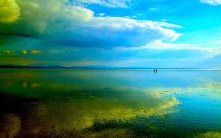 Nature's Mirror - lake, mirror, reflection, landscape, clouds, shallow, nature