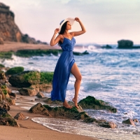 Blue Dress Girl at Coast