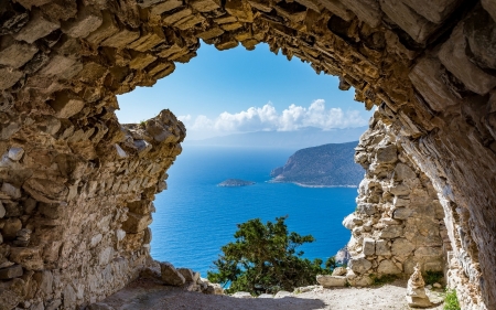 Rhodes Island, Greece - mediterranean, adriatic, tree, cave, stones