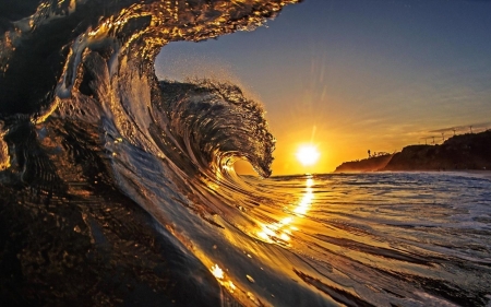 Wind Wave in the Sunset - wind, sunset, nature, waves, ocean, reflection, sky