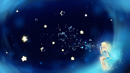 ♥ - manga, anime, white, blue, girl, stars, luminos