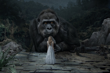 King Kong - giant, king kong, fantasy, girl, joediamondd, monkey, luminos, gorilla