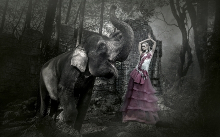 â™¥ - dancer, woman, elephant, girl, pink, animal, black, model