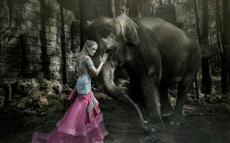 â™¥ - woman, elephant, girl, pink, animal, black, model