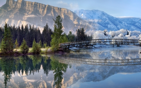 Winter Lake - nature, mountains, landscape, trees