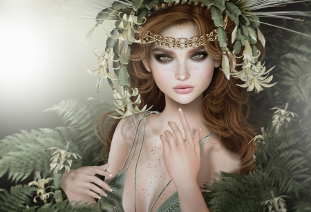 â™¡ - face, wreath, flowers, girl