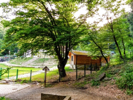 Resorts in national park Germia - Trees, Path, Cabin, Green