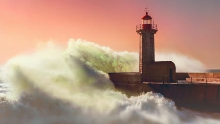 Felgueiras Lighthouse, Porto, Portugal - nature, sky, lighthouse, ocean, waves