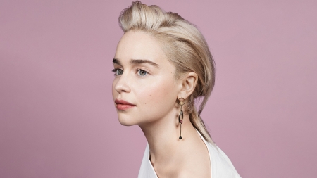 Emilia Clarke - woman, girl, blonde, face, pink, jewel, actress, Emilia Clarke