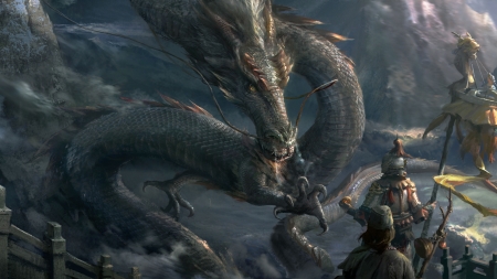 Dragon - fantasy, guan wei, dark, dragon, luminos, grey