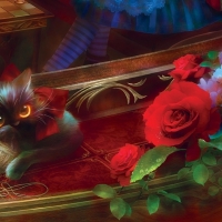 Kitten and roses