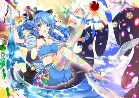 Hatsune Miku - hatsune miku, vara, girl, water, summer, blue, anime, fish, iroha, manga