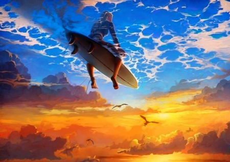 Desert Surfing - art, surfboard, girl, canyons