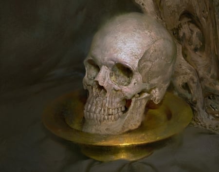 Skull - hgjart, fantasy, golden, bones, guangjian huang, skull, art