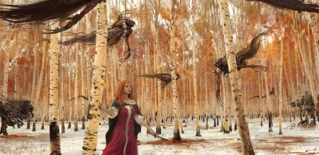 Witches - witch, art, forest, girl, luminos, tree, fantasy