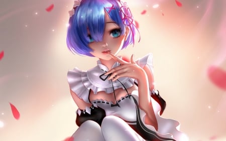 REM - manga, anime, blue, girl, REM