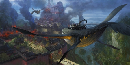 Fantasy world - whale, fantasy, world, art, mingxing qin, luminos