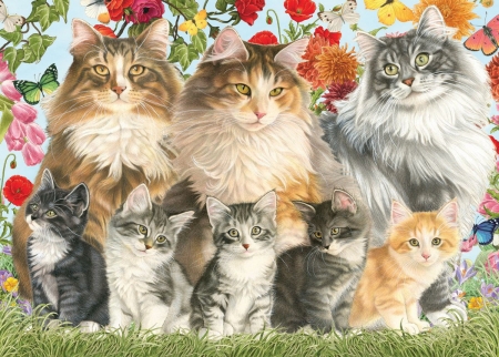 Cats and kittens - pisica, flower, kitten, cat, luminos, art