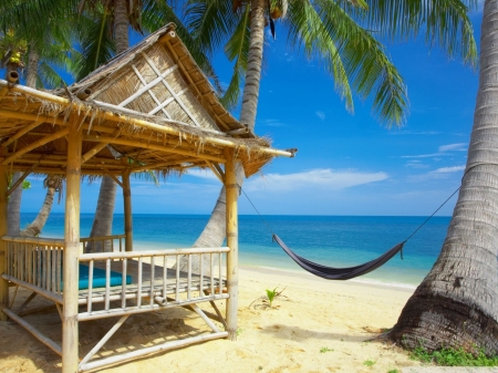 Paradise - tranquility, beach, hammock, relax, bungalow