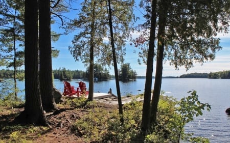 Big Gull Lake, Canada - trees, nature, Canada, landscape, lake