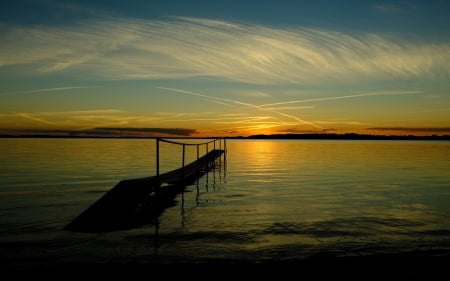 Pier in Sunset - horizon, water, evening, sea, calm