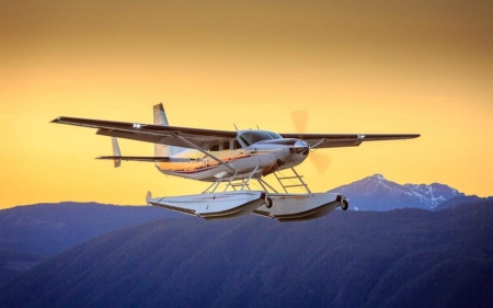 Seaplane at Flight - seaplane, mountains, Canada, sky