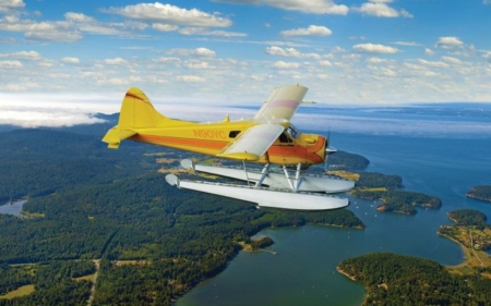 Seaplane in the Sky - landscape, seaplane, America, sky