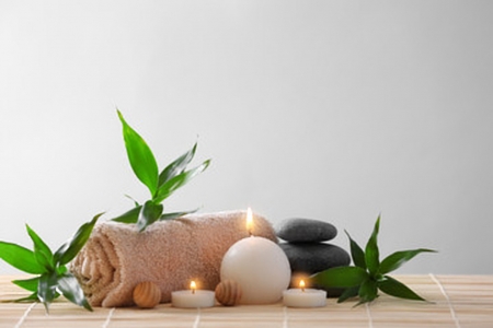 Spa - leave, towel, stones, candles