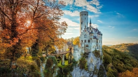 Autumn Trees Around the Lichtenstein Castle, Germany - germany, trees, Nature, autumn, forest, castle