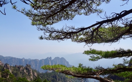 Mountain of view - hill, sky, china, mountain, tree, blue and sky