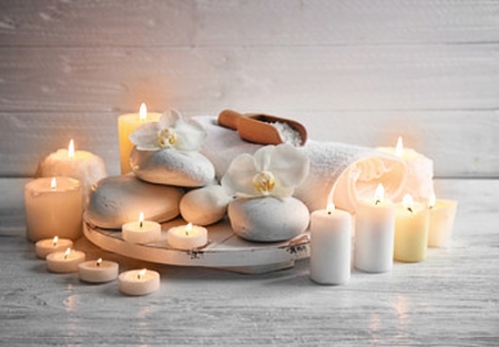 Spa concept - flowers, stones, therapy, candles