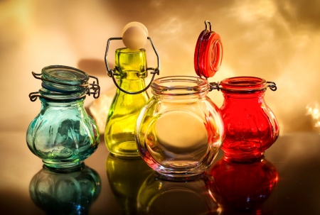 Jars - colorful, jars, still life, glasses