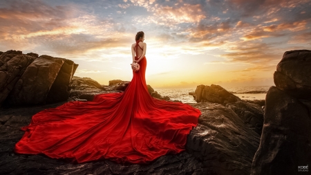 Woman in red - style, red, rock, woman, dress