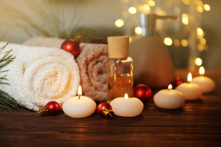 Spa set - oil, towel, decorations, candles