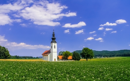 St. Jacob's Church in Hrase, Slovenia - church, nature, Slovenia, fields