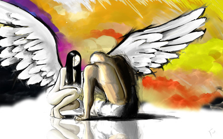 Need Help? - colours, abstract, fantasy, angel, help