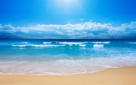 summer - clouds, blue, waves, sea, sand, sun, sky