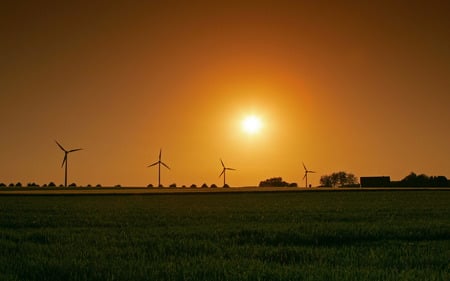 Wind Power ( Efficient Energy ) - fields, nature, efficient, sunset, wind power, energy, sunrise, power